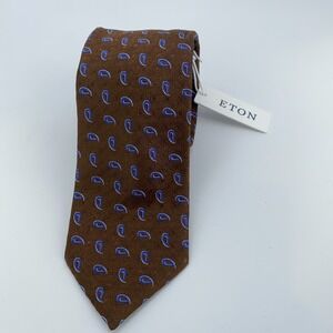 Eton Tie Mens One Size Brown Blue Paisley Professional Necktie Italy Made NWT
